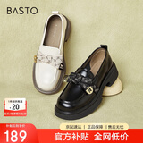 百思图商场同款时尚轻便学院蝴蝶结乐福鞋女单鞋WA399AA4 米色 37