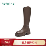 热风（Hotwind）女靴小v口显瘦长靴冬季新款通勤百搭复古增高靴子时尚休闲西部靴 02棕色（四季单里3802） 37 (235mm)