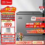 美的（Midea）210升双温双箱家商两用冰柜大冷冻小冷藏卧式节能低音冷柜小型冰箱BCD-210DKEM(E)钛钢灰国家补贴