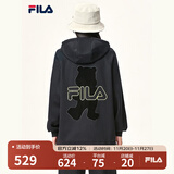 FILA斐乐官方女装外套秋季上衣多彩潮流加绒保暖开衫连帽小熊外套 正黑色-F51W138599FBK(加绒) 165/84A/M