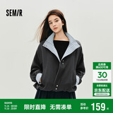 森马（Semir）外套女秋季花苞拼接格子宽松立领2025风文艺通勤夹克10A525108004