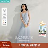 茵曼（INMAN）章若楠同款欧若风法式吊带连衣裙2025夏季新品女装淡鹅黄色裙子 蓝色 (方领) S