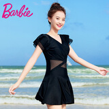 芭比防晒泳衣女保守仙女范连体平角遮肚显瘦学生游泳衣泡温泉泳装