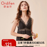 欧迪芬睡衣家居服薄款V领蕾丝花卉女士睡裙镂空拼接款短裙睡衣 XH0101