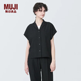 无印良品（MUJI）女式 易干弹力泡泡纱 开领短袖衫女士衬衫衬衣外套夏季款BC2JPA4S 黑色 XL (165/92A)