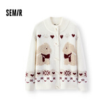 森马（Semir）针织开衫女冬半高领小狗提花牛角扣毛衫宽松2025上衣109725106003