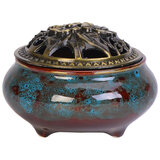 谷雨 香炉家用室内陶瓷仿古檀香盘香炉艾草熏香沉香供佛香炉 窑变宝石蓝香炉+防火棉+葫芦香插