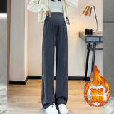 南叮雅格孕妇裤子秋冬阔腿裤新款外穿加绒直筒拖地长裤垂坠感托腹裤秋冬款 深灰色【加绒款】 L 115-130斤