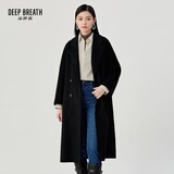 深呼吸DEEP BREATH女装翻领中长款过膝羊毛双面呢子大衣外套女A400619 黑 S (2)