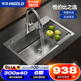 悍高（HIGOLD） 厨房手工水槽单槽洗菜盆大单槽加厚304不锈钢厨房洗碗池水槽 【】68*45CM-三功能抽拉