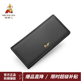 稻草人（MEXICAN）女士钱包头层牛皮多功能零钱包多卡位拉链手拿钱包生日礼物送妈妈 长款-黑色