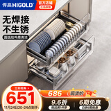 悍高（HIGOLD） 厨房橱柜拉篮碗架抽屉式碗篮加厚304不锈钢底板调味篮双层碗碟篮 800柜2层-L系列套装【】