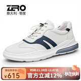 零度男鞋休闲皮鞋2025新款潮流男士休闲鞋品牌真牛皮小白鞋舒适运动鞋 白蓝1130(欧码) 38