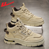 回力（Warrior）官方雪地靴男鞋棉鞋冬季男加绒东北保暖作战马丁靴男士高帮鞋子男 卡其/单里款【工装单里】 42