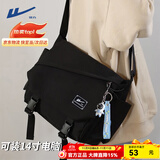 回力（Warrior）斜挎包男士挎包男女潮牌大容量单肩包学生情侣休闲运动小背包邮差 黑色【带太空人挂件】