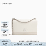 Calvin Klein小众单肩包礼物荔枝纹包包金属搭扣链条翻盖CK女包斜挎包DH2806 67U-粉笔白 OS
