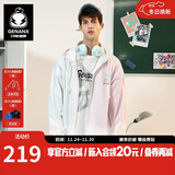 闪电潮牌（GENANX）连帽开衫卫衣男渐变色涂鸦国潮情侣夹克外套男生易穿搭 白粉色 S