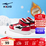 鸿星尔克男女童鞋儿童高帮滑板鞋小童棉鞋小白鞋小童鞋儿童鞋运动休闲鞋 大红/正黑-【男童冬季加绒】 -偏小1码 38
