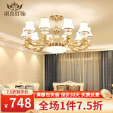 羽良 欧式吊灯客厅灯现代简约大气餐厅卧室广东中山灯具套餐三室两厅 12头奢华版【全光谱三色】
