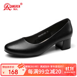 强人高跟鞋女4CM粗跟通勤皮鞋舒适优雅尖头女鞋 JDA170013 黑色 38