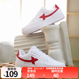 特步男鞋运动鞋空军一号情侣板鞋百搭休闲鞋时尚耐磨防滑运动鞋潮板鞋 白红【女款】 35
