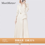 MeetMetro玛依尔西装连衣裙女2025秋季新款质感职业通勤百褶裙 浅杏【现货闪电发】 L