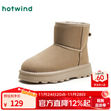 热风（Hotwind）加绒加厚雪地靴女冬季女鞋舒适保暖棉鞋时尚休闲靴 杏色W4802 38