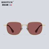 RHOTEM法国品牌新款防晒墨镜防紫外线时尚个性开车男士眼镜复古太阳镜女 金框摇滚红【专柜品质】