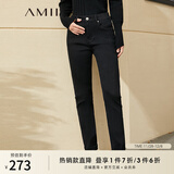AMII女装2025极简时尚修身百搭加绒牛仔长裤冬季新款休闲显瘦 黑色 M 160/68A