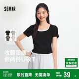 森马（Semir）短袖t恤女短款假两件百搭上衣25夏装显瘦U领套头衫109325100015