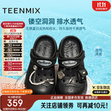 天美意厚底洞洞鞋动物城联名轻便耐磨女鞋子一脚蹬休闲凉拖鞋 黑色 35