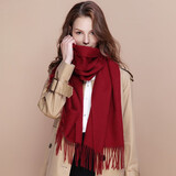 达芬奇密码100%羊毛围巾男女士红色秋冬款围脖本命年礼物披肩 酒红
