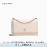 Calvin Klein通勤风小众单肩包礼物荔枝纹包包金属搭扣链条翻盖CK女包斜挎包 MTR-蛋壳黄 OS