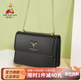 稻草人女包新品新款牛皮单肩包女可爱小鹿头斜挎包女链生日礼物送女生 黑色（可调节肩带）