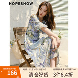 红袖复古碎花连衣裙夏季2025新款女装小众设计气质V领显瘦女神范长裙 蓝花605 XL