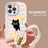 江铭适用苹果16Promax手机壳iPhone16Promax保护套亲肤软壳镜头全包防摔男女款创意保护壳可爱猫+挂绳