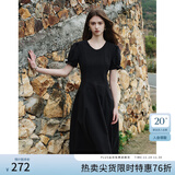 范思蓝恩夏季腰精裙气质收腰无袖背心连衣裙女夏季新款海边度假显瘦裙 黑色-有袖 S