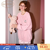 果壳（Gukoo）睡衣女秋冬季新款甜美卡通圆领套头薄绒款保暖女士套装家居服D 天堂粉女套装1 S