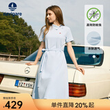 Navigare意大利小帆船短袖连衣裙女士夏季棉质斜领裙子时尚显瘦半袖a字裙 冰水蓝 XL 码