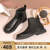 金利来（Goldlion）女鞋圆头中跟加绒保暖靴子短靴女切尔西靴66214000701S黑色毛里38