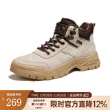 骆驼（CAMEL）经典男士工装靴美式复古户外百搭耐磨厚底增高马丁靴会员 G13W076017R 流沙色(加绒款) 43