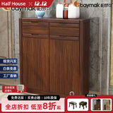 柏梦可鞋柜门口入户柜新款实木框家用多层鞋架大容量楼道隔断收纳玄关柜 x01两门两抽80.2*33*95.5cm 送货到家并安装