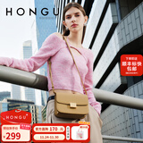 红谷包包女包新款牛皮单肩包时尚斜挎包小方包相机包生日礼物 浅卡其