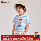PawinPaw卡通小熊童装夏季男童撞色彩虹条纹短袖T恤 Blue蓝色/50 130