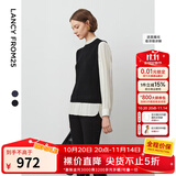 朗姿纯羊毛设计感假两件内搭打底上衣气质高级感毛针织衫冬季新款 黑色3米白袖 M