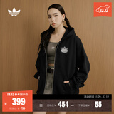 adidas 2025新款针织运动连帽夹克外套男女秋季阿迪达斯三叶草 黑色   L