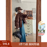 茵曼2025冬季女装新款羊羔毛领牛角扣厚羽绒服保暖短款面包服外套 深咖色 S 155-162cm /95-110斤