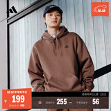 adidas情侣加绒加厚宽松连帽长袖套头卫衣男女秋冬阿迪达斯轻运动 岩层深土地棕/黑色   L