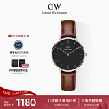 丹尼尔惠灵顿（DanielWellington）DW女表32mm银色边黑盘皮带女士手表手表送礼生日礼物DW181