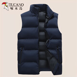 啄木鸟棉马甲男秋冬季男士大码保暖背心加绒加厚非羽加棉休闲马甲外穿 藏青色 4XL 建议155-165斤
